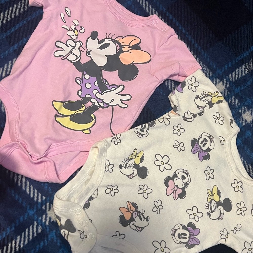 Disney Minnie Mouse Pink and White Baby Bodysuits